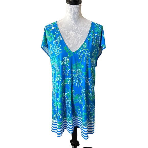 Lilly Pulitzer Talli V Neck Cover Up Dress Briny Blue A Bit Salty Xlarge - Picture 1 of 5